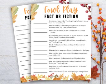 Thanksgiving Trivia Game, Fowl Play Trivia, Thanksgiving Printable Games, Friendsgiving Games