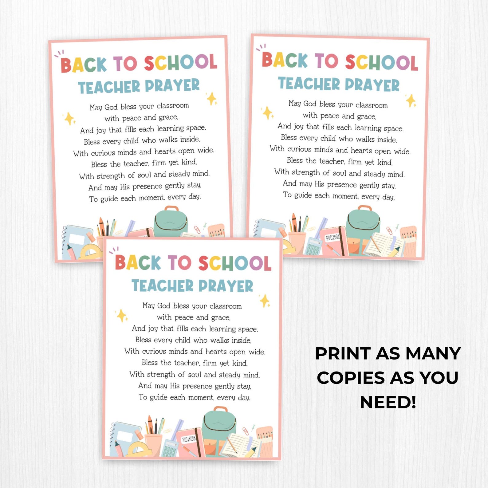 Back to School Teacher Prayer Cards, Teacher Prayer Gift Tag, Christian ...