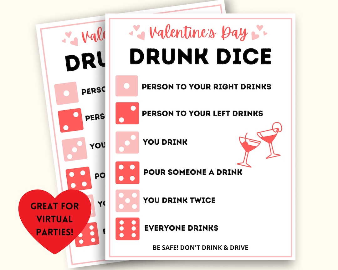 Valentine's Day Drunk Dice, Valentine's Day Drinking Game, Valentine's Drinking Games, Galentine