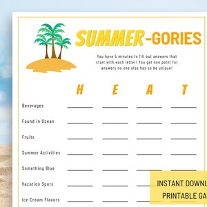 Printable Summer Party Game, Summer Games for Kids and Adults, Summer Party Games, Summer Trivia, Summer Event Games, Office Party Games