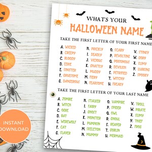 Halloween Party Game, Whats Your Halloween Name, Office Halloween Party Activity, Halloween Party Name Tags, Group Halloween Game