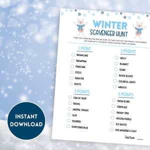 Winter Scavenger Hunt, Outdoor Scavenger Hunt, Winter Games for Kids, Fun Winter Games Printable, Wintertime Fun for Adults & Kids