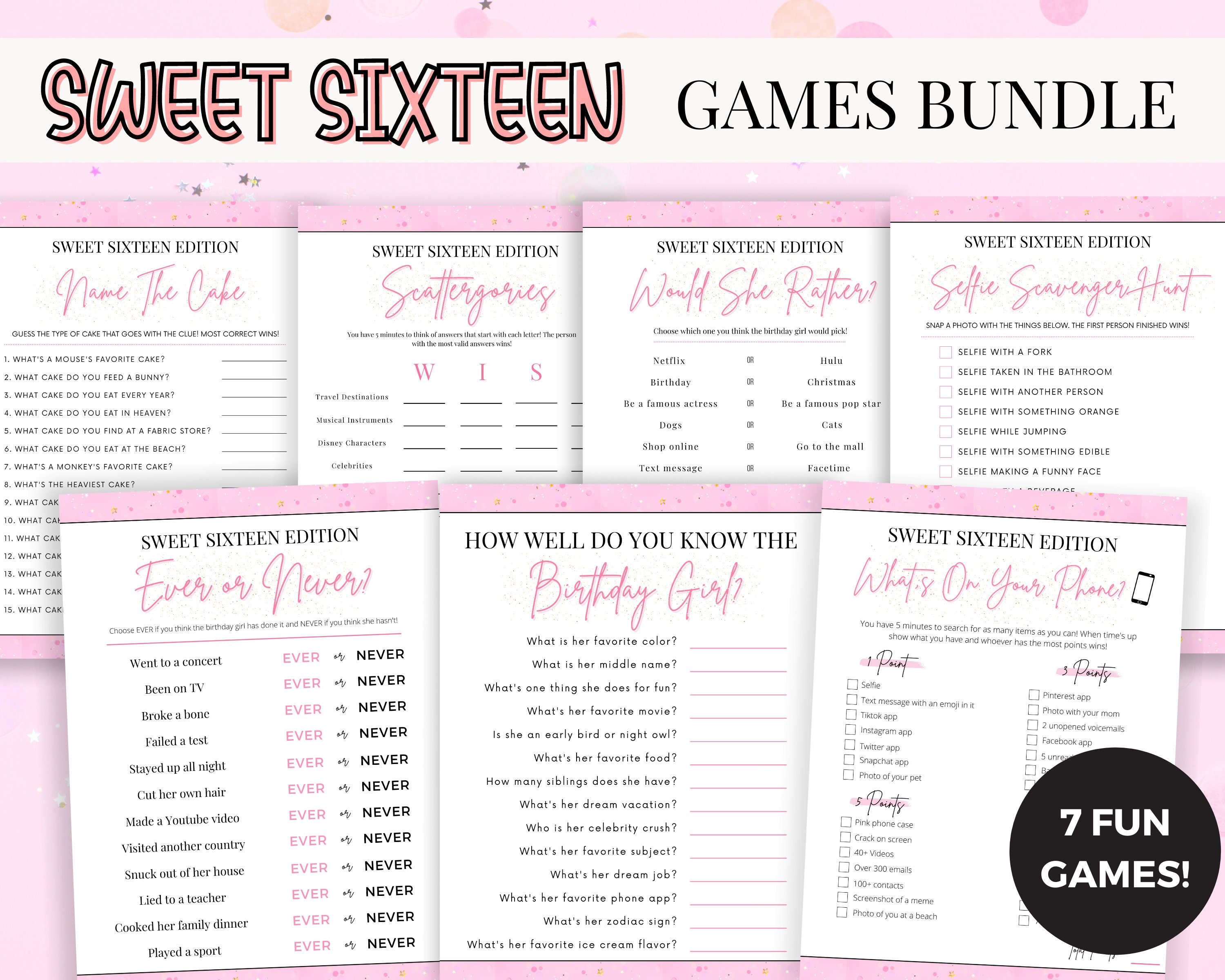 Sweet 16 Party Games 16Th Birthday Games Bundle Printable - Etsy