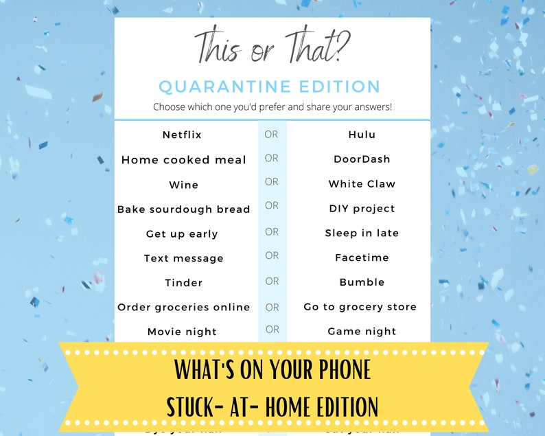 This or That Game Quarantine Game for Adults. Quarantine Etsy