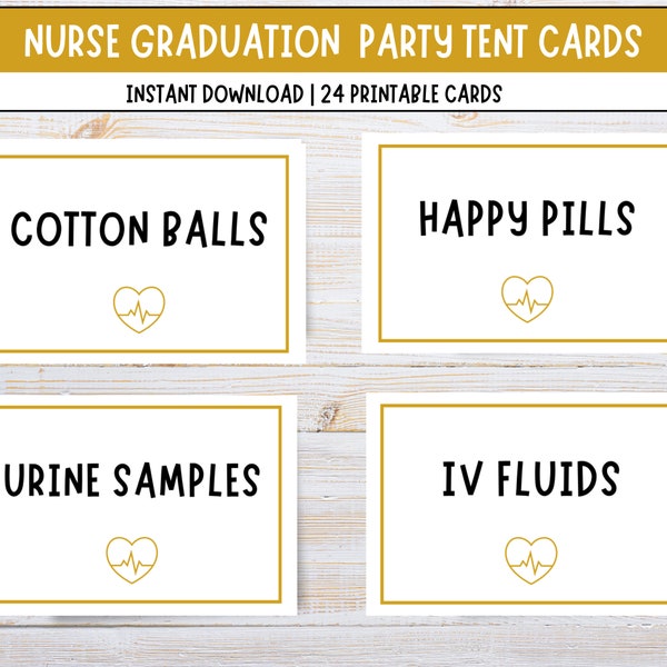 Nursing Graduation Party Tent Cards Gold, Medical Party Place Food Cards, Nurse Retirement Food tent cards, Nurse Party Place Cards