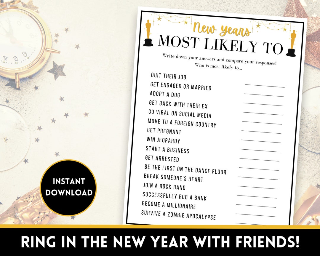 New Years Most Likely To, New Year's Party Game for Adults, New Years ...