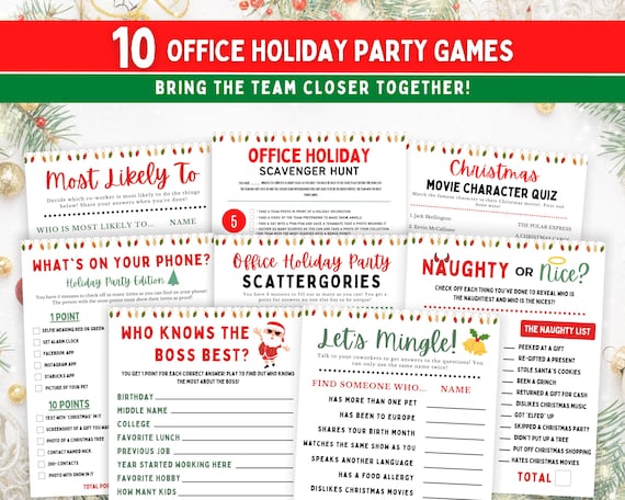 Office Holiday Party Games, Office Christmas Party Games, Office Holiday Games Bundle, Office Party Games, 10 Work Holiday Party Games