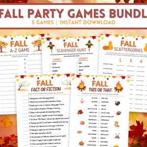 Fall Games Bundle, Printable Autumn Game Bundle, Fall Activities for Adults & Kids, Fall Time Games, Autumn Games, Thanksgiving Activities