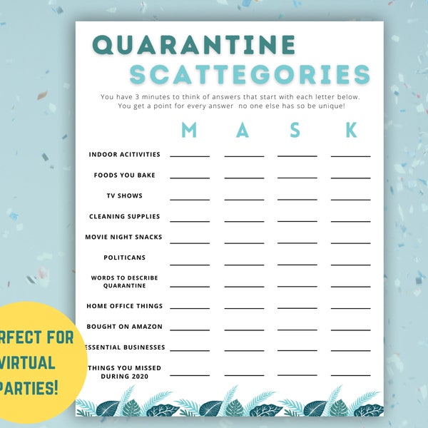 Scattegories Game, Quarantine Game for Adults. Quarantine Birthday Games, Virtual Party Games for Adults, Zoom Games Fun Party Games