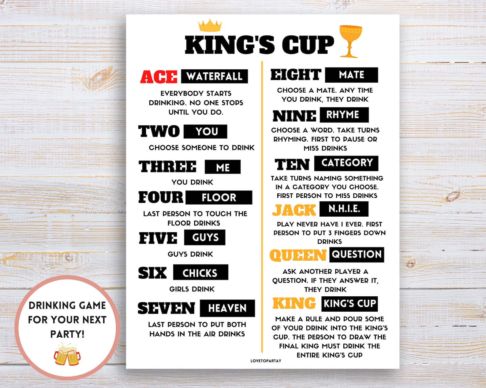 King's Cup Game King's Cup Drinking Game Drinking Etsy