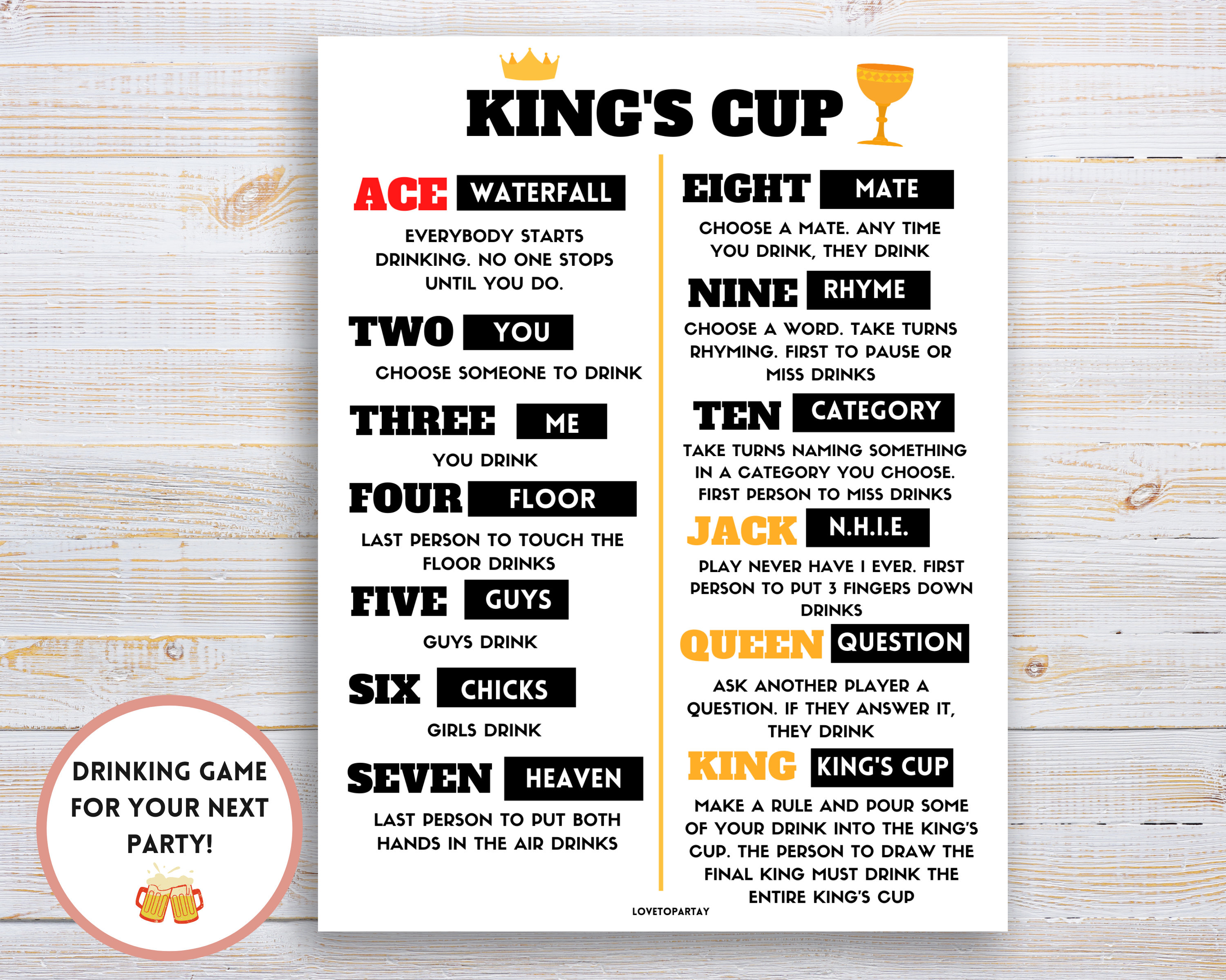 Kings Cup Rules Print Version