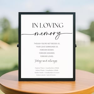 Minimalist In Loving Memory Sign Template, Wedding Memorial Table Sign, Forever in Our Hearts, Wedding Rememberance Sign, Modern Wedding