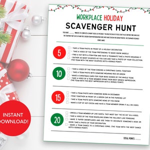 Workplace Holiday Scavenger Hunt, Holiday Games for Work, Office Christmas Party Games, Workplace Holiday Games, Teambuilding Games