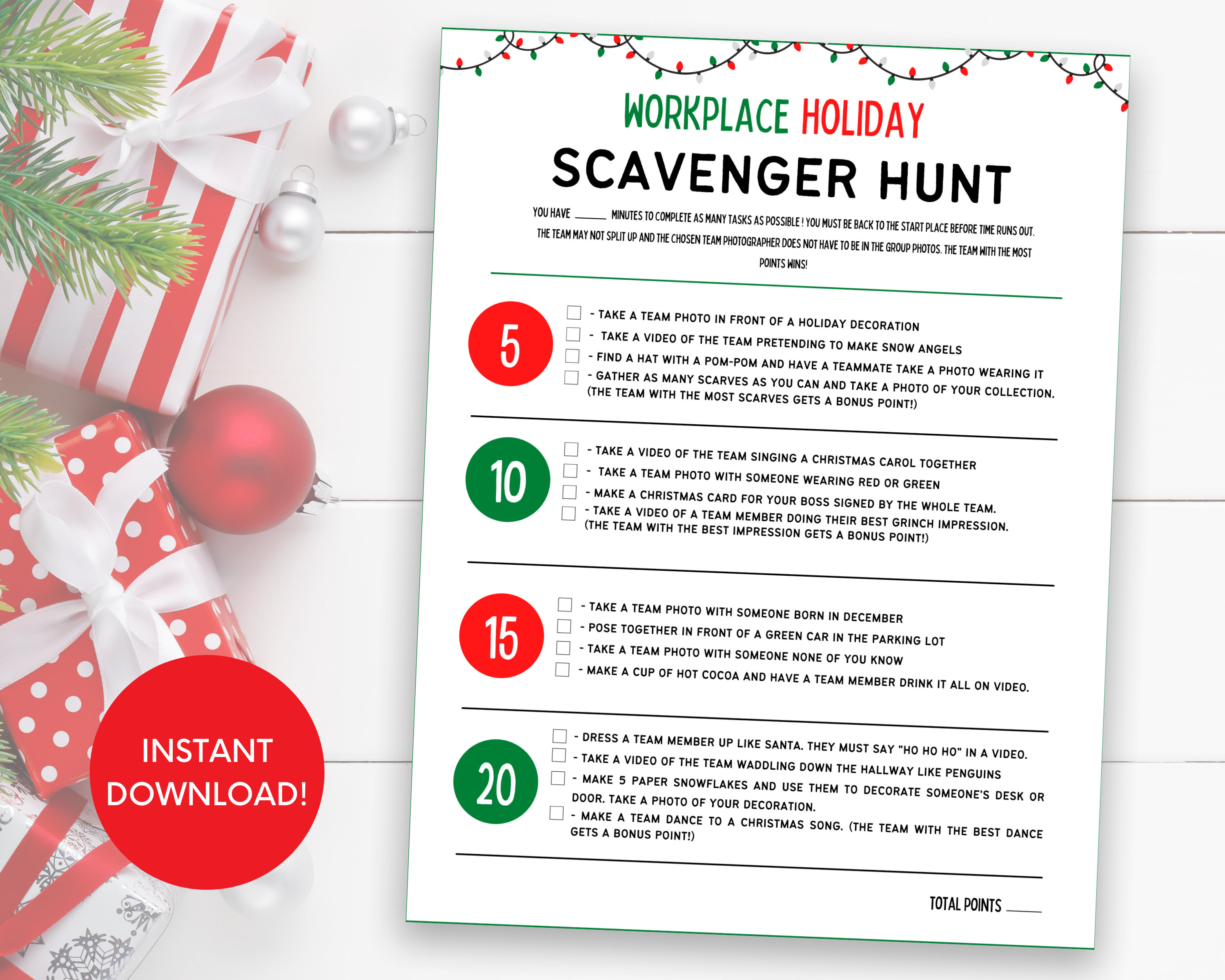 Workplace Holiday Scavenger Hunt, Holiday Games for Work, Office Christmas Party Games, Workplace Holiday Games, Teambuilding Games