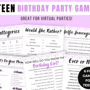 Teen Birthday Games, Teen Birthday Party Games Bundle, Girl&#39;s Birthday Games, Preteen Birthday Games, Virtual Teen Birthday Party Games