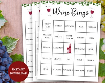 Wine Bingo, Wine Tasting Game Printable, Wine Themed Game, Winery Games, Wine Theme Bingo, Wine Party, 7 Bingo Cards, Girls Night Games