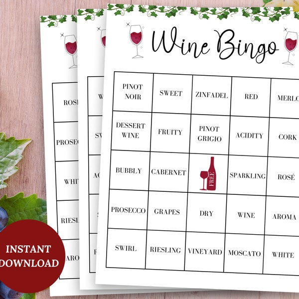 Wine Bingo, Wine Tasting Game Printable, Wine Themed Game, Winery Games, Wine Theme Bingo, Wine Party, 7 Bingo Cards, Girls Night Games