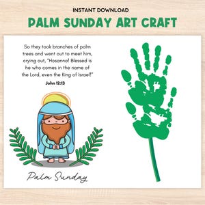Lavoretto artistico con impronte delle mani per la domenica delle palme, lavoretto pasquale per la domenica delle palme, attività religiosa per la scuola domenicale, attività per lezioni bibliche per bambini piccoli