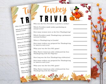 Thanksgiving Trivia, Thanksgiving Game, Adult Thanksgiving Game, Turkey Trivia, Thanksgiving Party Game, Autumn Party Games