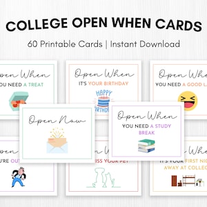 „Open When“-Buchstabenetiketten für College-Studenten, Geschenk zum Abschied vom College, druckbare „College Open When“-Karte, College-Pflegepaket