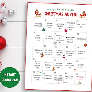 Family Christmas Calendar, Kids Christmas Advent Calendar, Printable Christmas Calendar, Holiday Calendar Printable, Christmas Countdown,