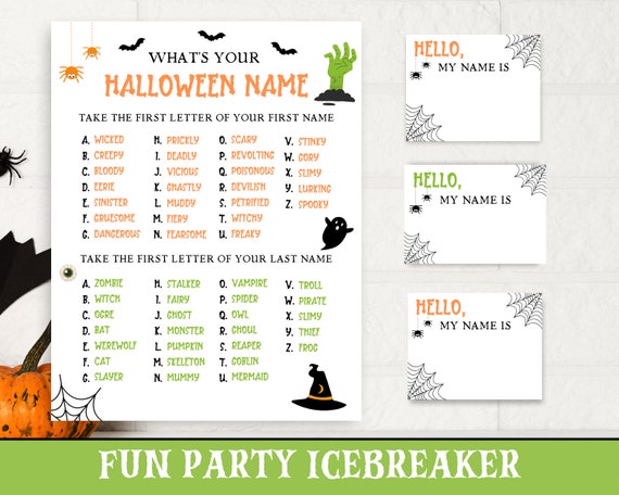 What's Your Halloween Name Game, 1 Halloween Theme Sign and 30 Name Tag  Stickers, Halloween Games and Activities, Birthday Game for Boys Girls and