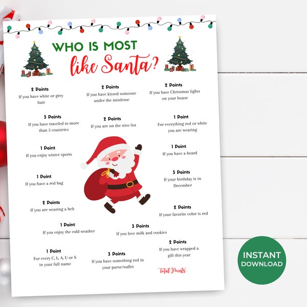 Group Christmas Party Game,  Christmas Icebreaker Game, Most Like Santa Game, Office Holiday Party Game, Christmas Icebreaker Game Classroom