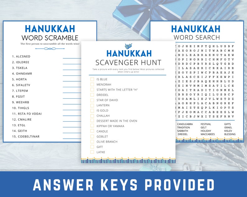 Hanukkah Party Games Bundle, Printable Hanukkah Games, Chanukah Games, Adult Hanukkah Games, Jewish Games, Hanukkah Activity Pack, image 3