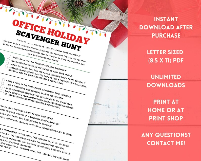 Office Holiday Scavenger Hunt Workplace Christmas Scavenger - Etsy