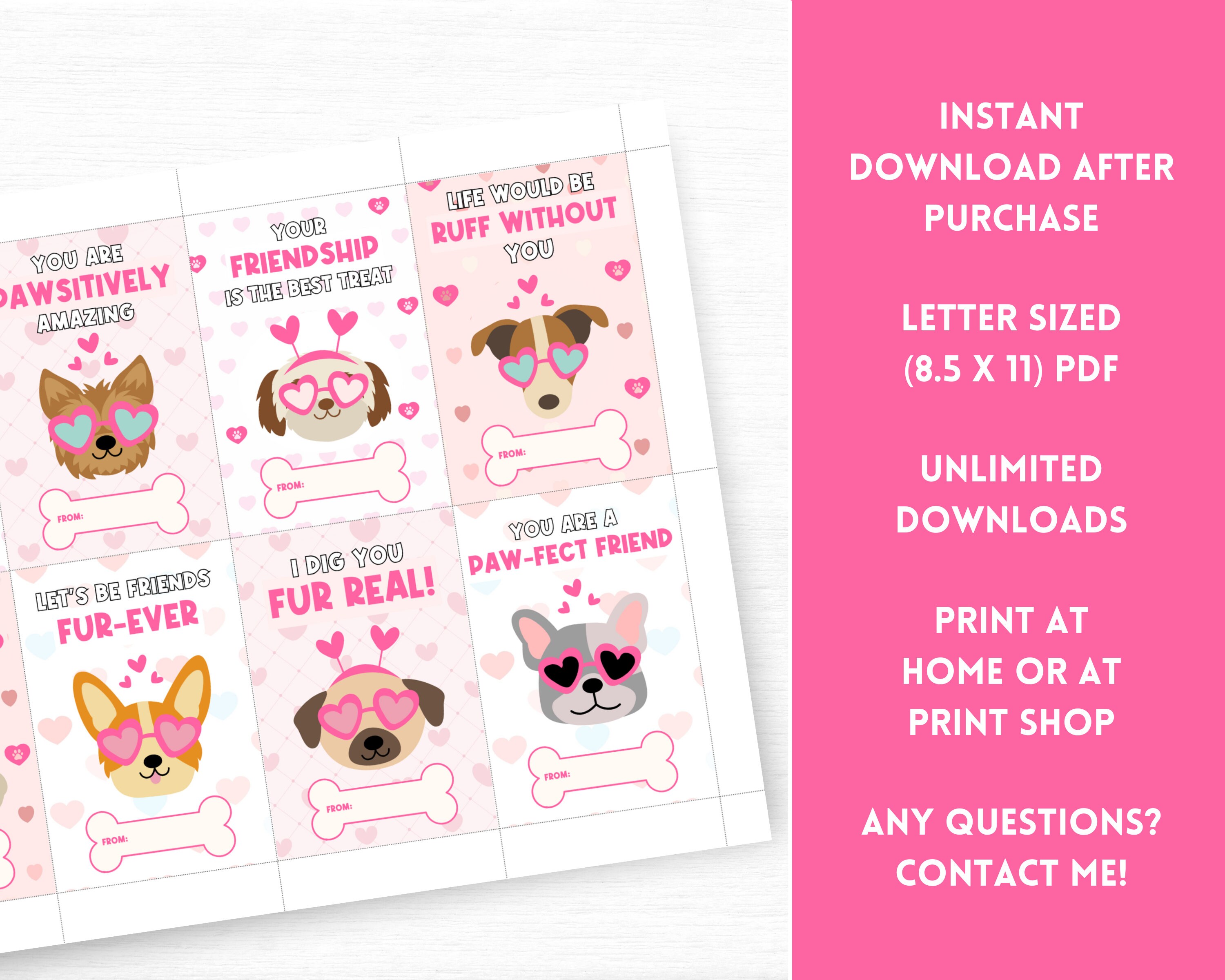 Dog Valentine Cards Printable, Classroom Valentine's Cards, Valentine's ...