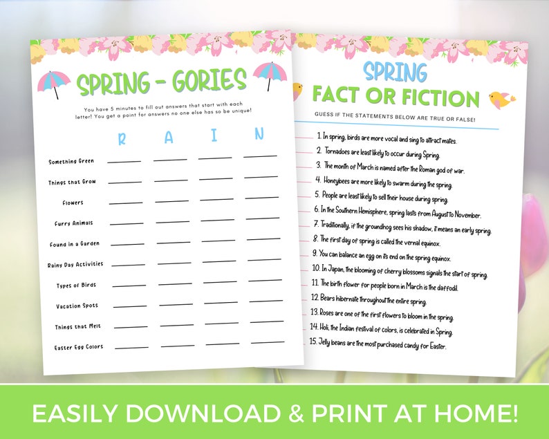 Spring Party Games Bundle Spring Games Springtime Activities | Etsy