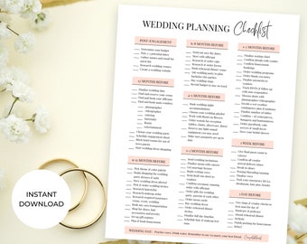 Lista de verificación de planificación de bodas, Lista de verificación del plan de bodas imprimible, Cronología de bodas imprimible, Planificador de bodas imprimible, Lista de tareas pendientes de bodas