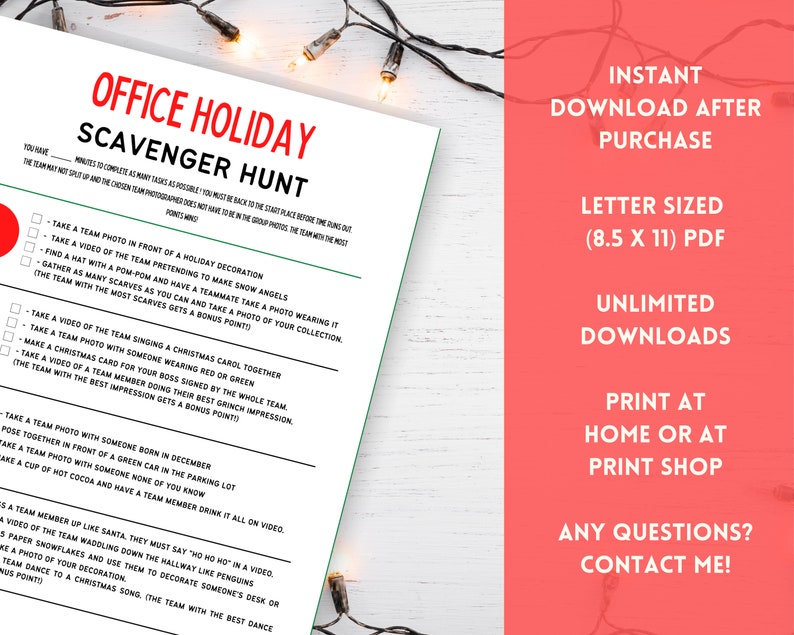 Office Holiday Scavenger Hunt Office Christmas Party Games - Etsy