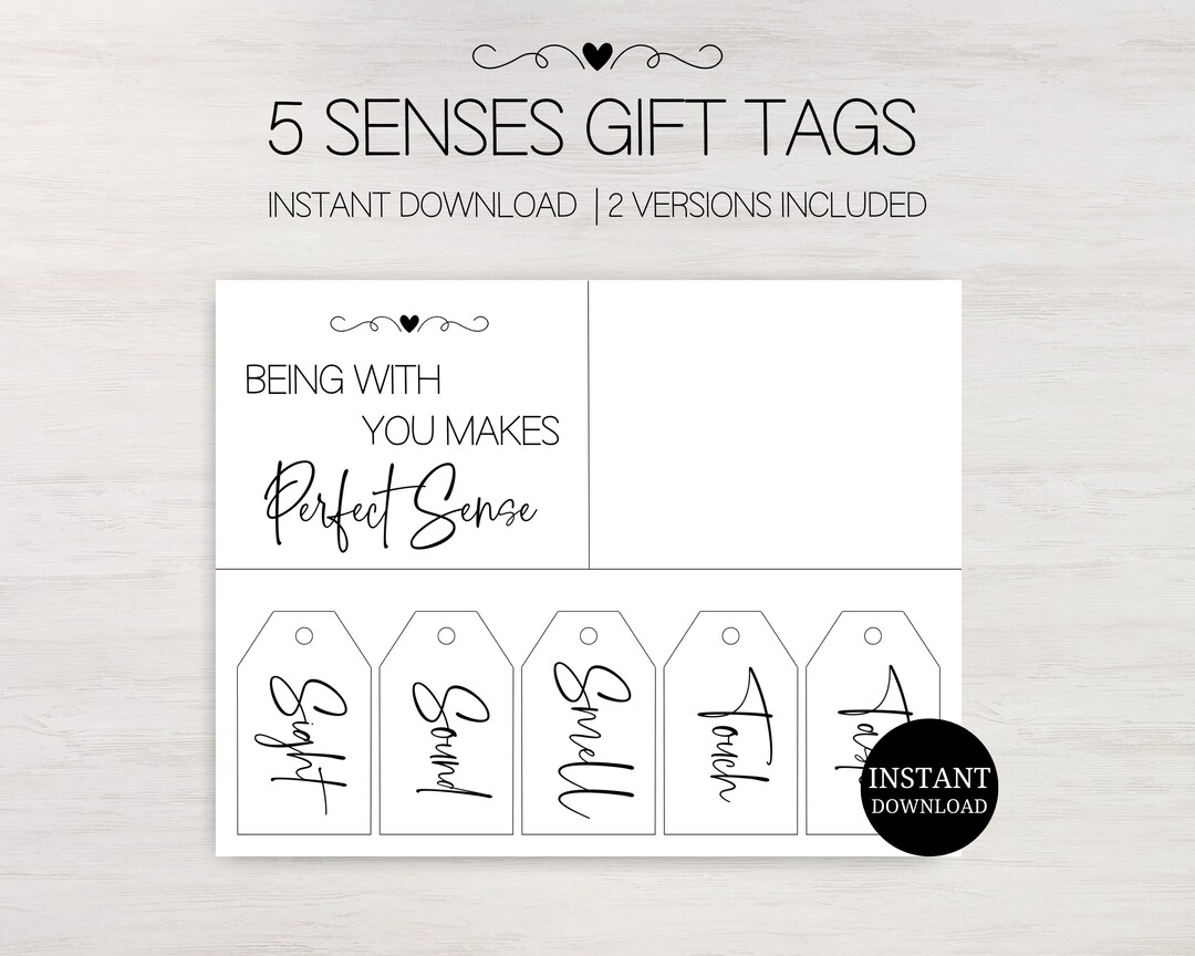 5 Senses Gift Tags Printable, 5 Senses Tags and Card for Birthday Gift ...