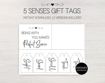 5 Senses Gift Tags Printable, 5 Senses Tags and Card for Birthday Gift Anniversary Gift Boyfriend Christmas Gift Romantic Gift Spouse