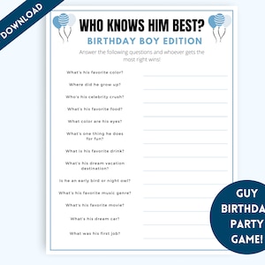 Who Knows Him Best Game, Adult Birthday Party Game, Men&#39;s Birthday Party Game, Birthday Game for Guys, Fun Adult Birthday Games
