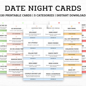 Printable Date Night Cards, Date Night Coupons, Date Night Cards for Couples, Anniversary Gift, 130 Date Cards, Last Minute Wedding Gift