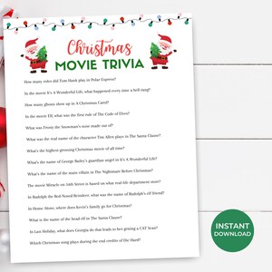 Christmas Movie Trivia, Fun Christmas Game, Adult Christmas Game, Family Christmas Game, Printable Christmas Game, Christmas Classroom Game