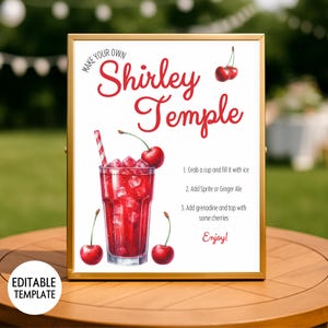 Make Your Own Shirley Temple Bar Sign, Shirley Bar Station Sign, Shirley Temple Table, Non-Alcoholic Wedding, Baby Shower, Bridal Shower