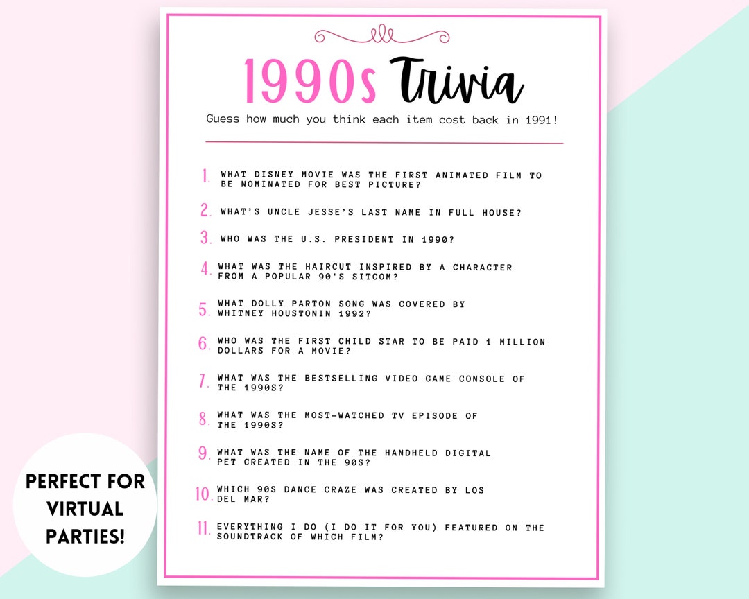 #034;LOVING 90'S / TRIVIA GAME" (100 QUESTIONS +