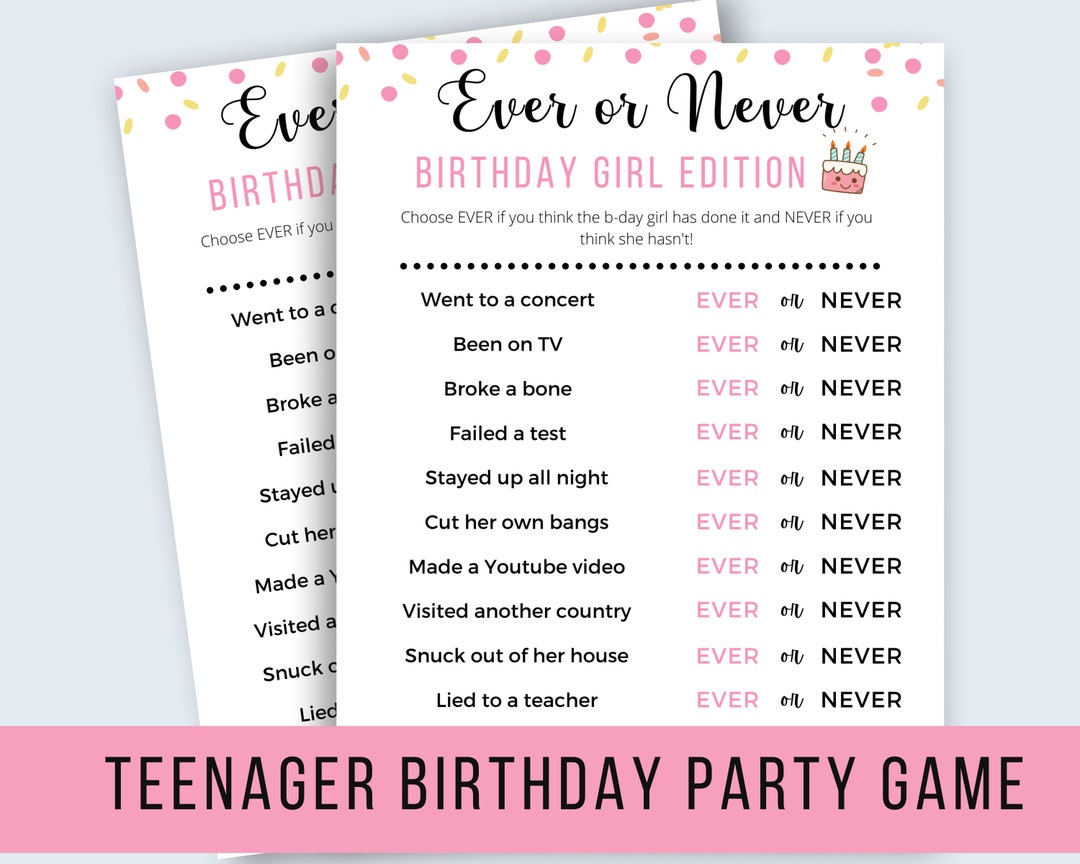 Teenager Birthday Party Game, Ever or Never Game, Games for Teen