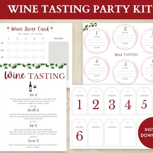 Wijnproeverij Kit, Wijnproeverij Party Kit, 6 wijnen, Wijnproeverij Placemats, Wijnscorekaarten, Afdrukbare Wijnlabels, Afdrukbare Wijnplacemats