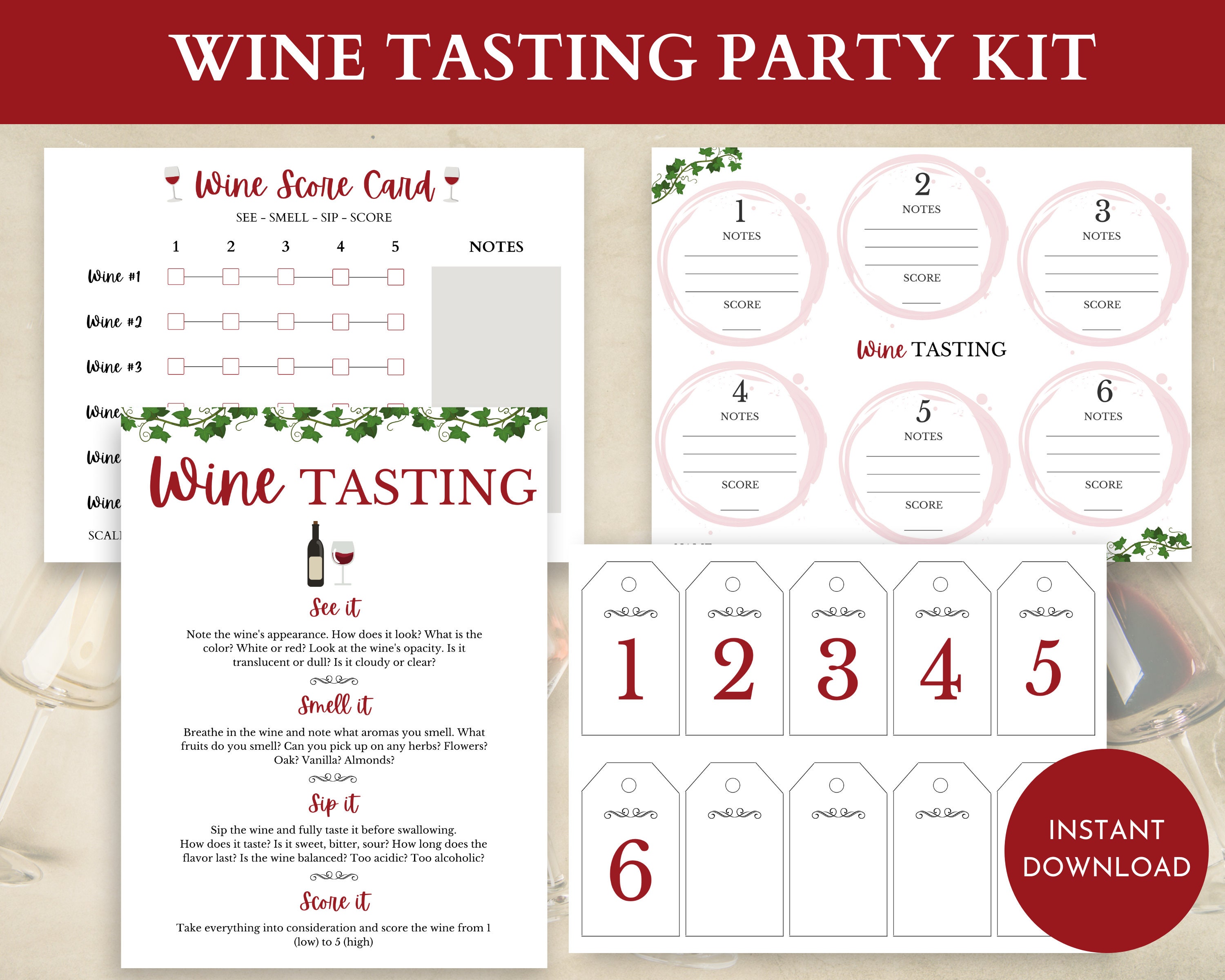Wine Tasting Kit Wine Tasting Party Kit 6 Wines Wine Etsy