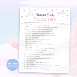 Pillow Talk Sleepover Game for Girls, Printable Slumber Party Game, Icebreaker Sleepover Game, Pajamas Party Game, Slumber Party Birthday