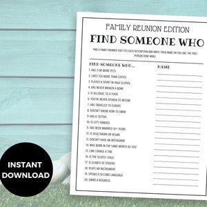 Family Reunion Game, Family Reunion Icebreaker, Fun Family Reunion Game, Family Reunion Activities, Family Gathering Games, Find Someone Who