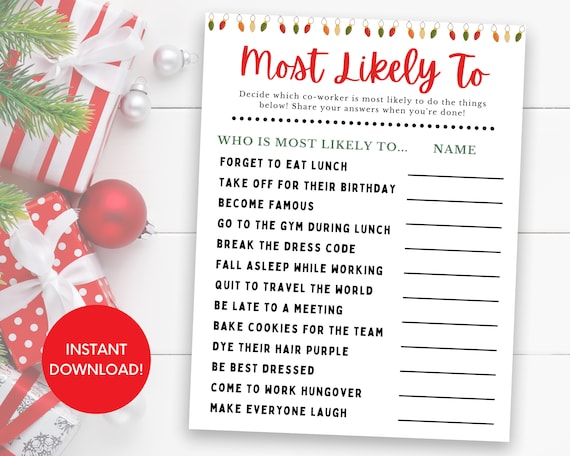 Most Likely to Game Work Holiday Party Games Office - Etsy