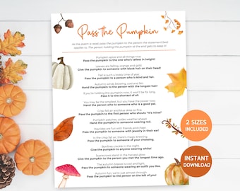 Juego de la calabaza de otoño, Juego de otoño, Juegos imprimibles de otoño, Actividades de otoño para adultos y niños, Juego para fiestas de cosecha, Juego de Acción de Gracias
