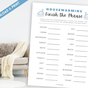 Housewarming Finish the Phrase, Printable Housewarming Game, Housewarming Game Activity, Housewarming Game