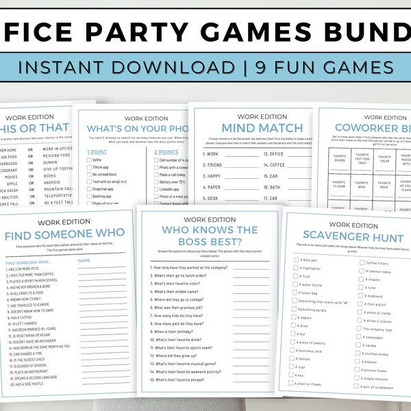 Office Party Games Bundle, Work Party Games, Team Building Games, Work Retreat Games, Printable Office Games,  Office Icebreakers