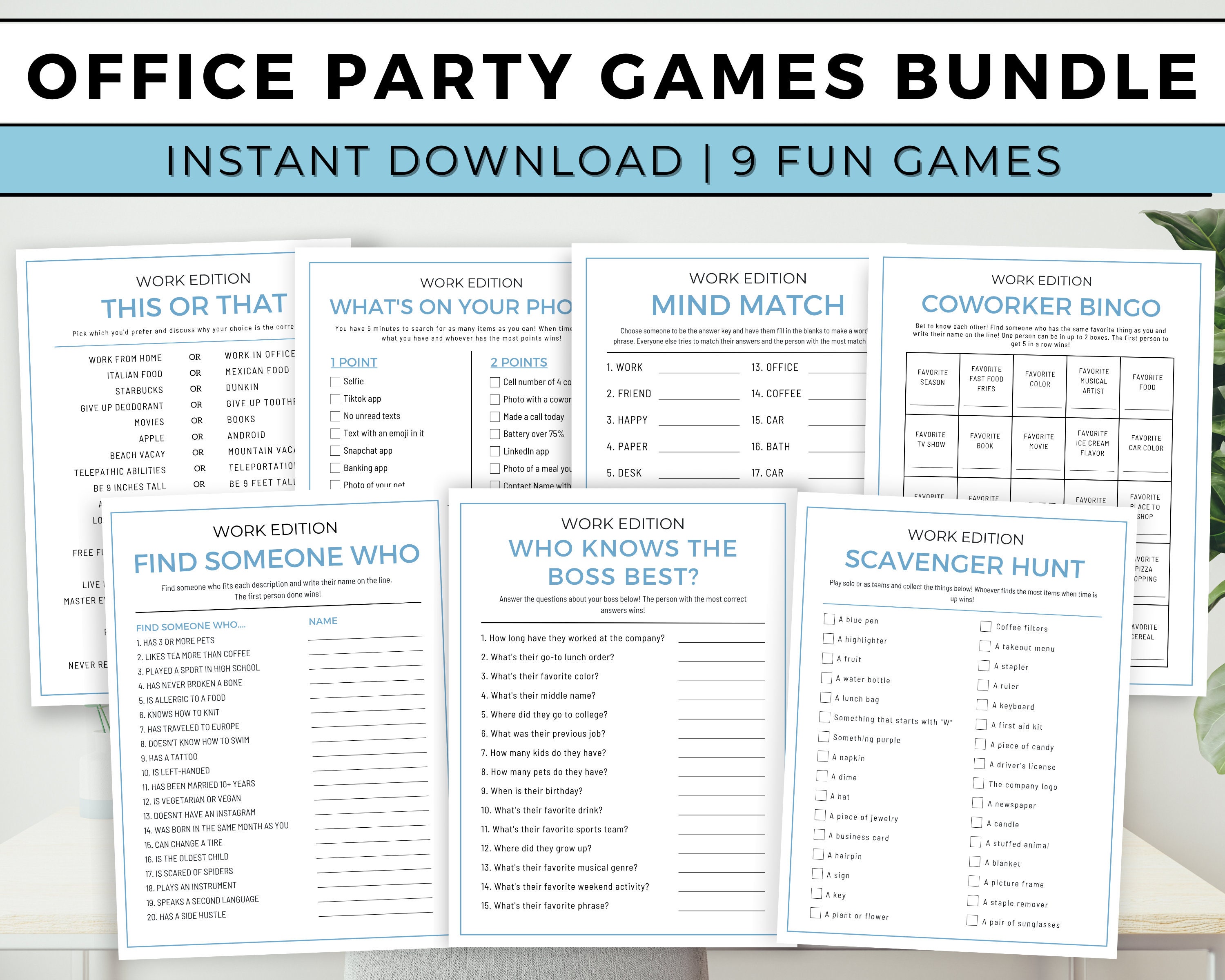 Office Party Games Bundle, Work Party Games, Team Building Games, Work Retreat Games, Printable Office Games,  Office Icebreakers
